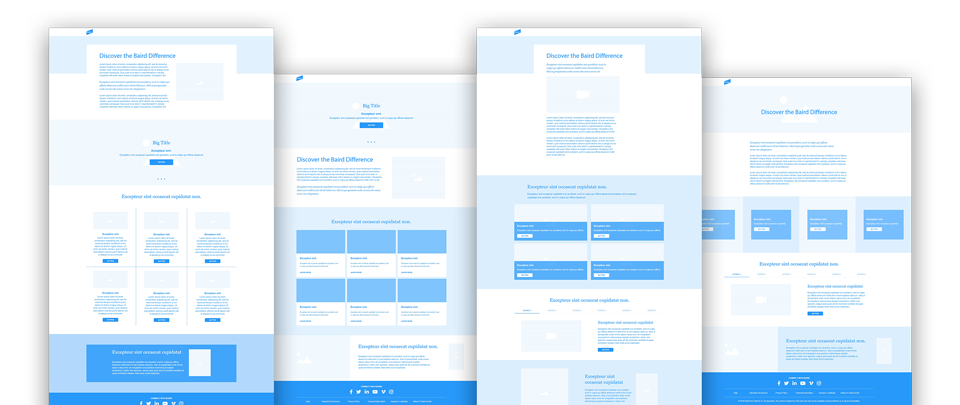 Wireframes of first layout option for Discover the Baird Difference landing page