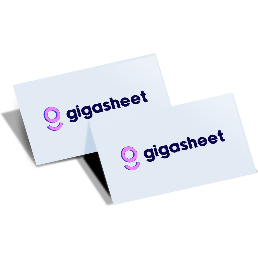 Mockup of Gigasheet logo on a business card